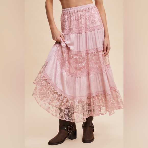 Floral Lace Embroidered Tiered Maxi Skirt - Listicle - Picture 1 of 5
